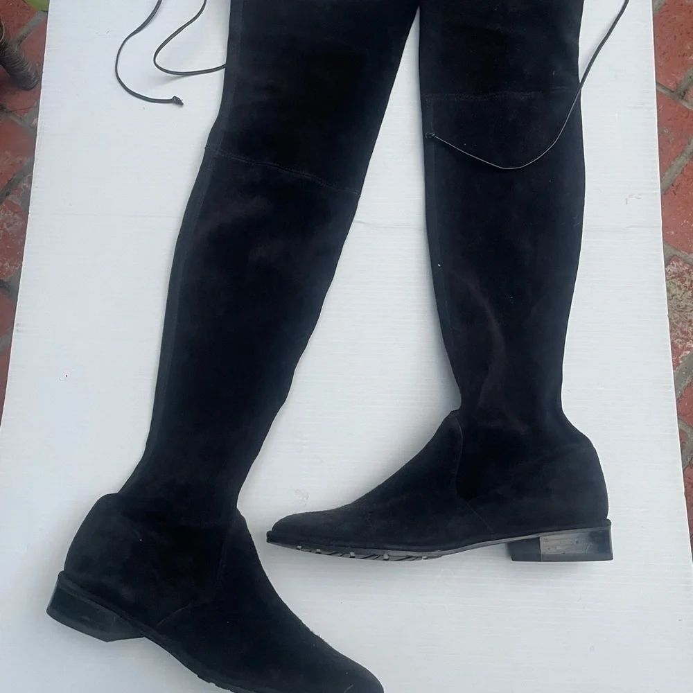 Stuart Weitzman OTK Lowland Boots Shoes Suede Over the Knee Black